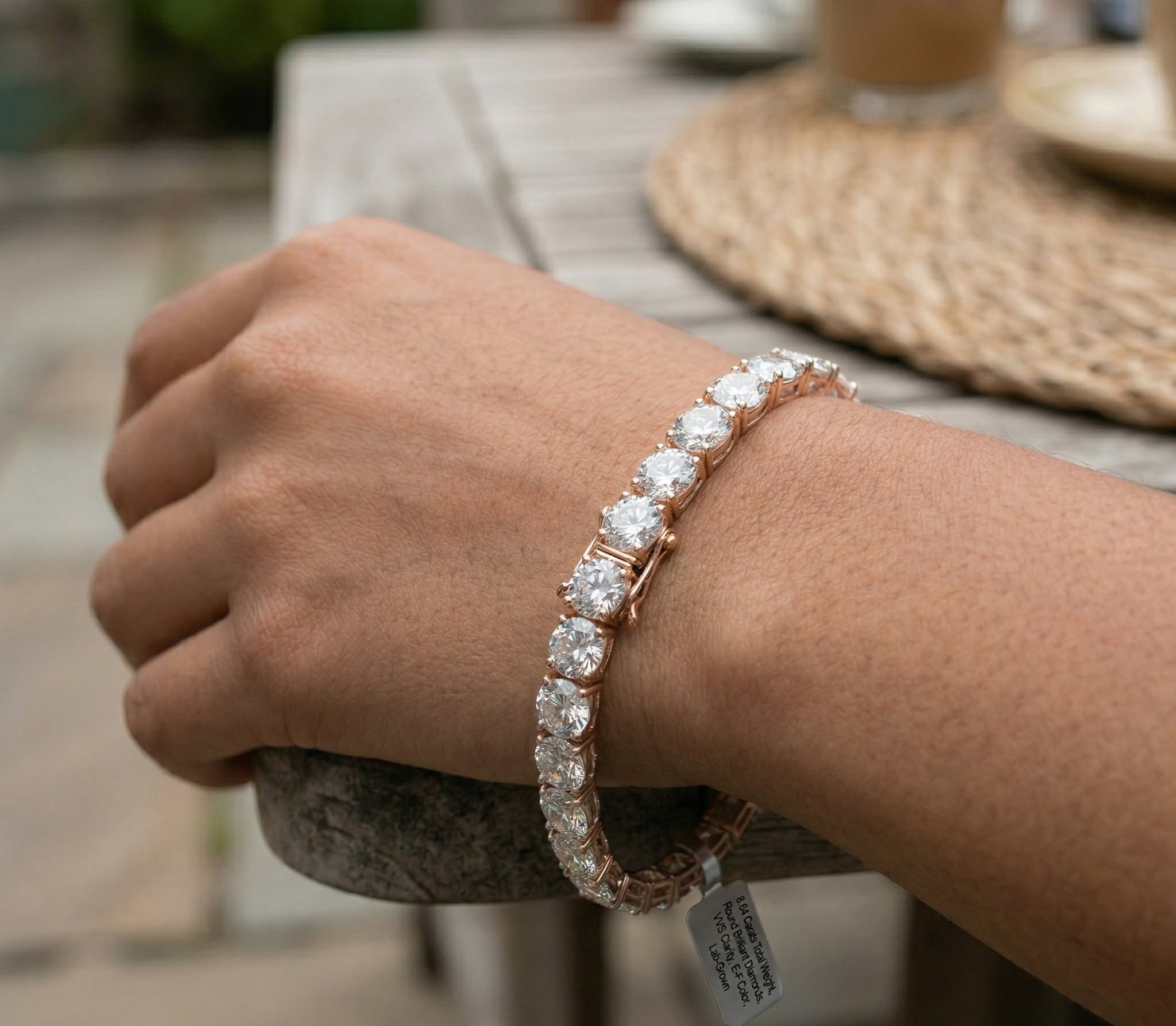 Custom lab-grown diamond tennis bracelet on wrist