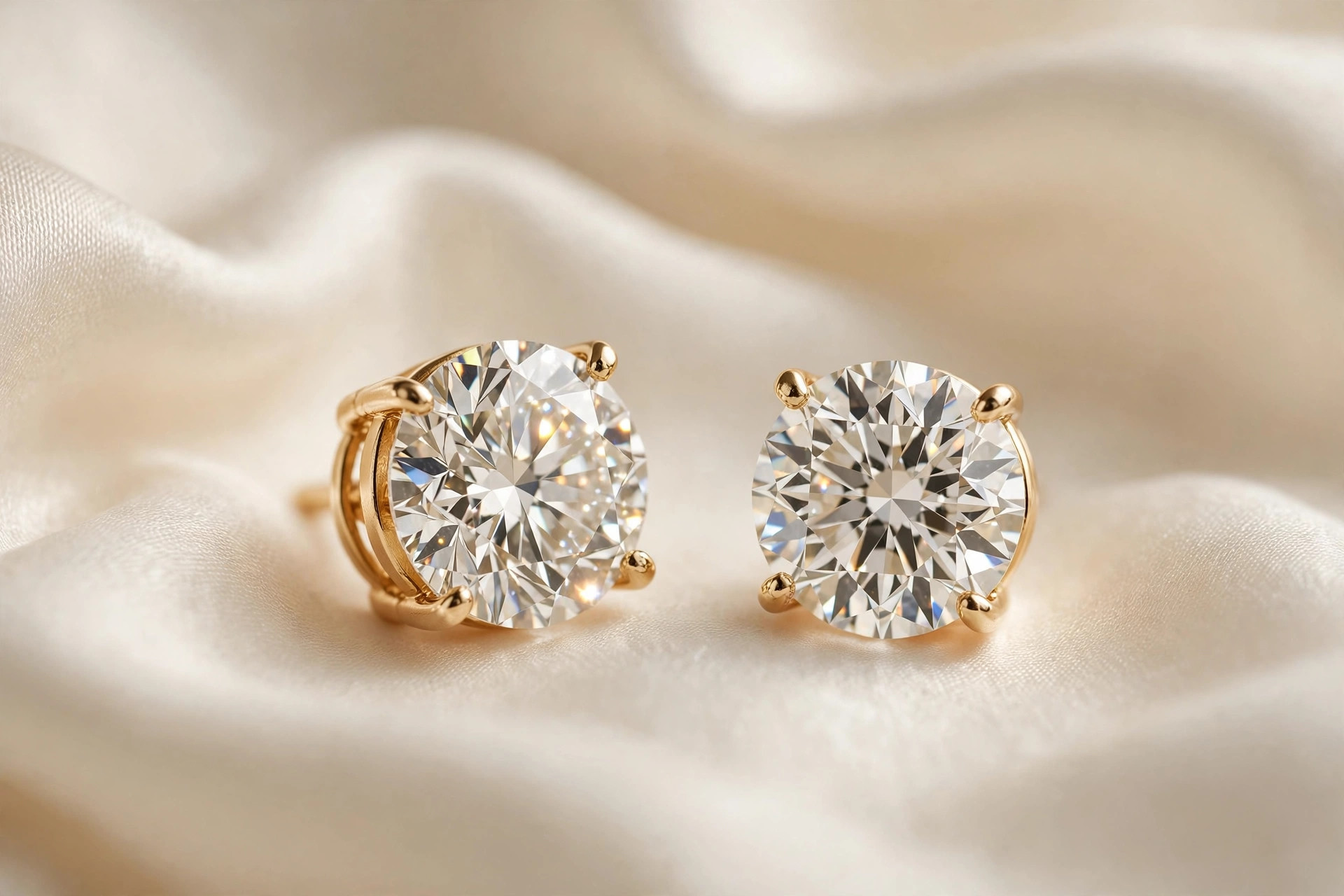 Round brilliant lab-grown diamond stud earrings in 14K yellow gold