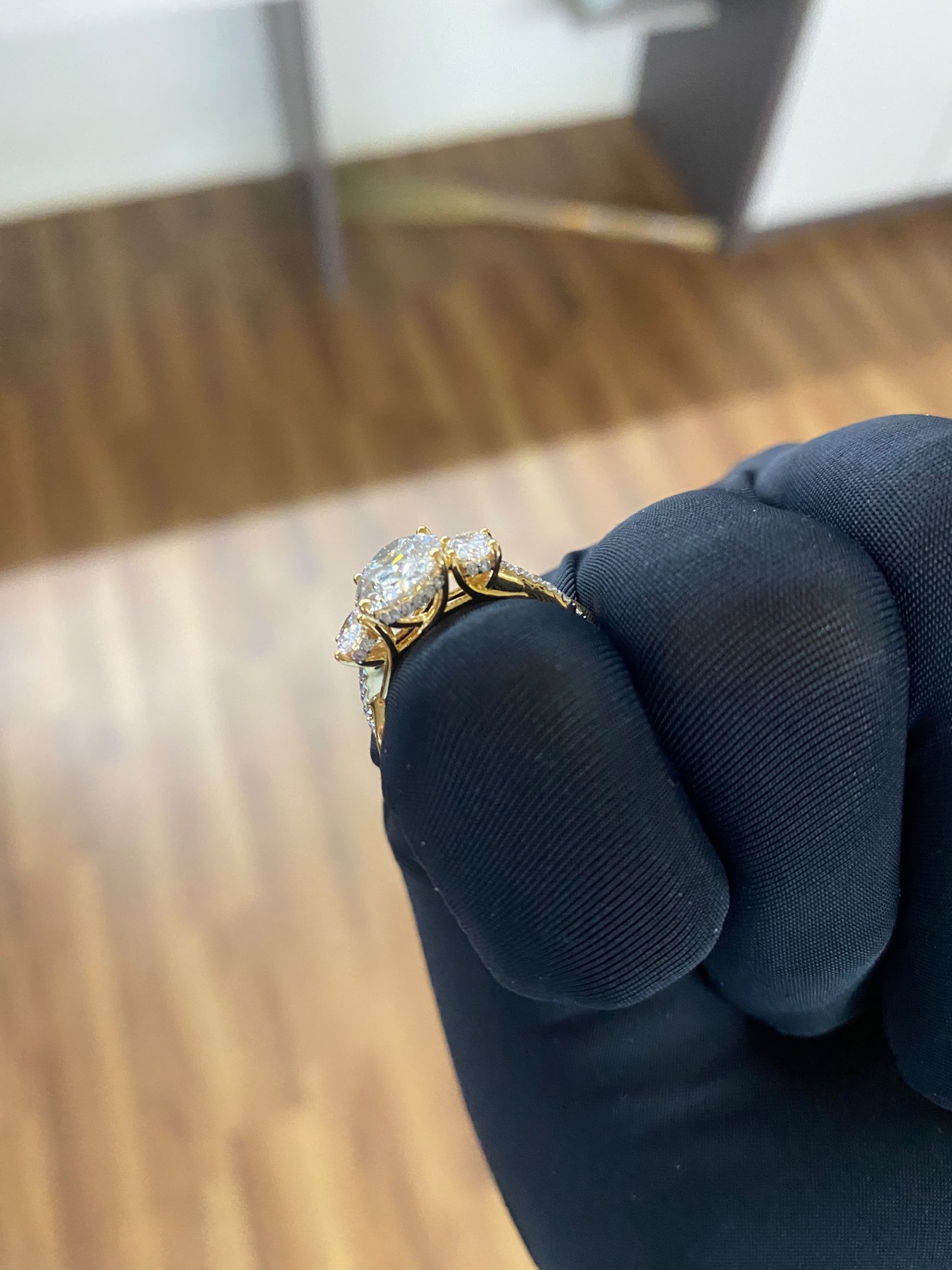 Marquise-cut pavé engagement ring in solid 14K yellow gold